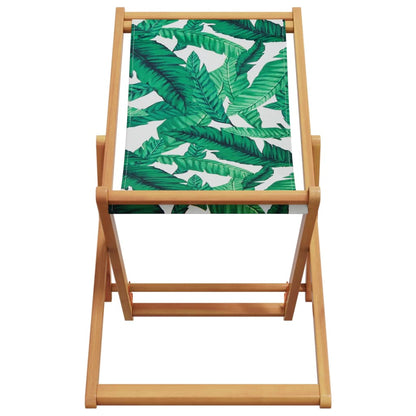 Folding Beach Chair Leaf Pattern Solid Wood Eucalyptus and Fabric