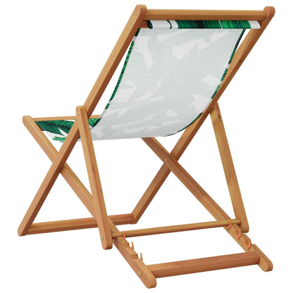 Folding Beach Chair Leaf Pattern Solid Wood Eucalyptus and Fabric