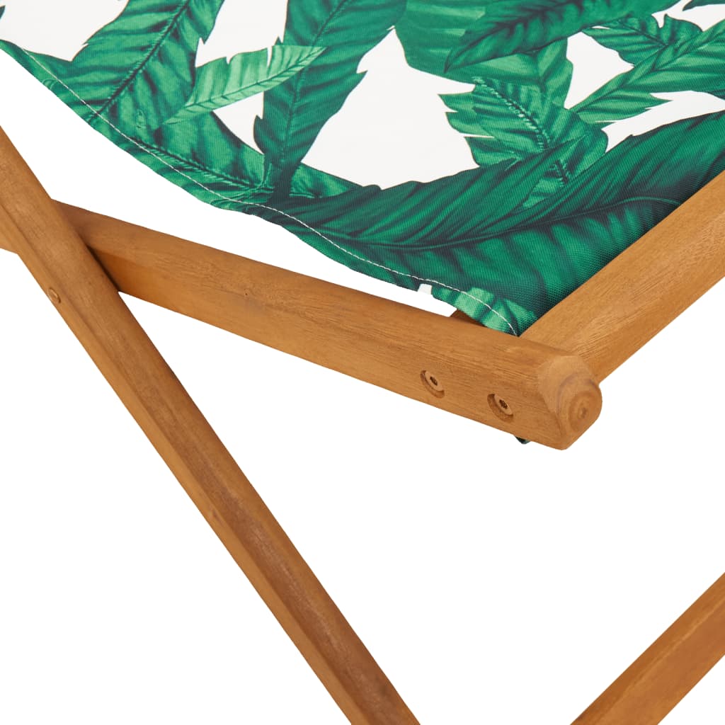 Folding Beach Chair Leaf Pattern Solid Wood Eucalyptus and Fabric