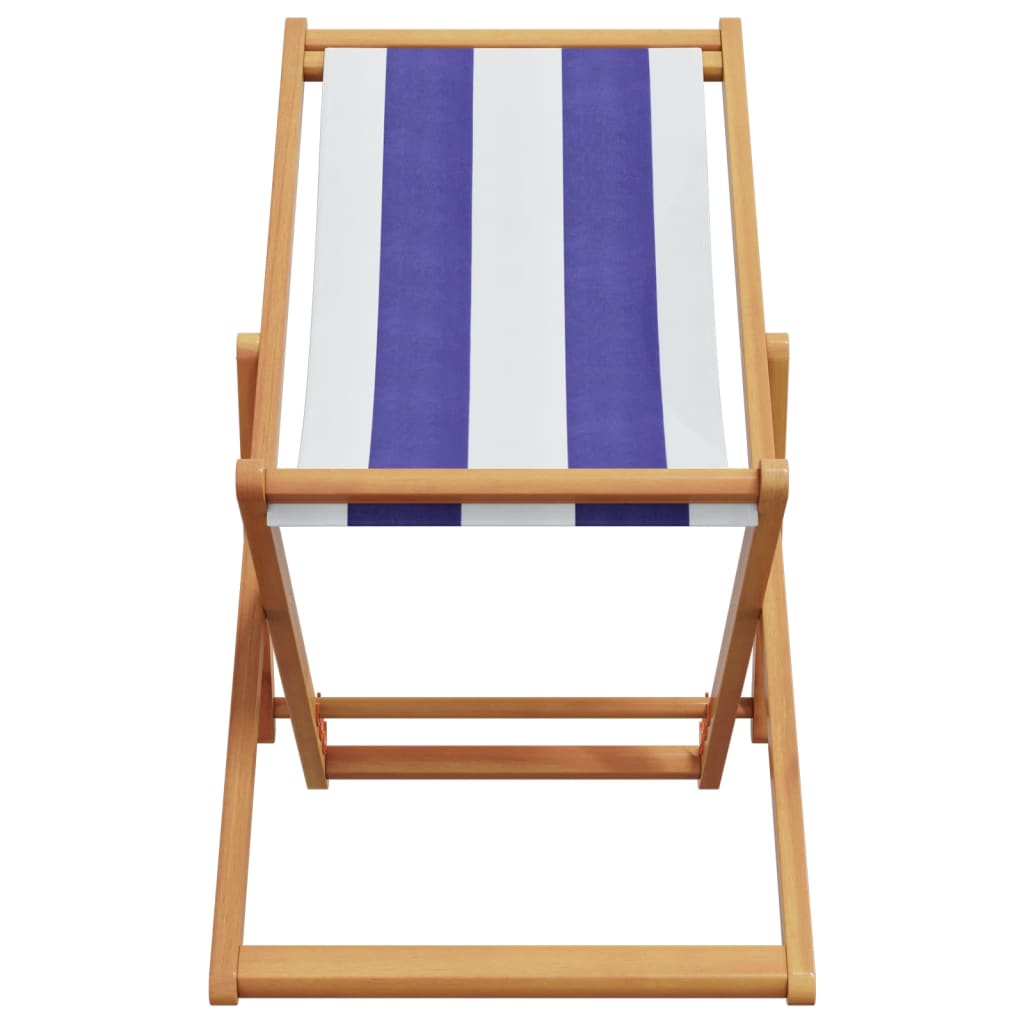 Folding Beach Chair Blue and White Solid Wood Eucalyptus and Fabric