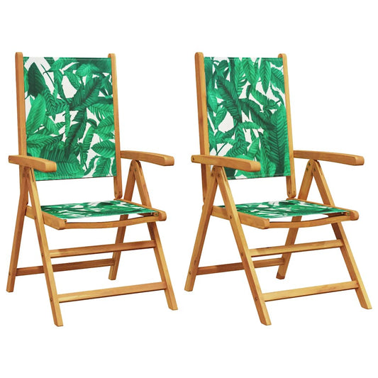 Folding Chairs 2 pcs Leaf Pattern Solid Wood Acacia and Fabric