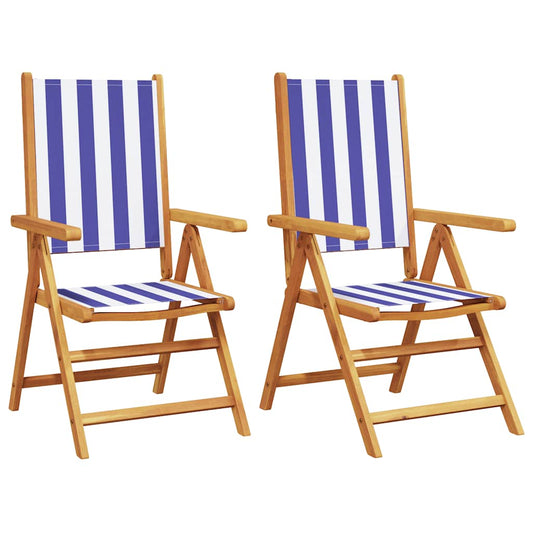 Folding Chairs 2 pcs Blue and White Solid Wood Acacia and Fabric