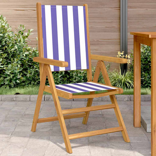 Folding Chairs 2 pcs Blue and White Solid Wood Acacia and Fabric