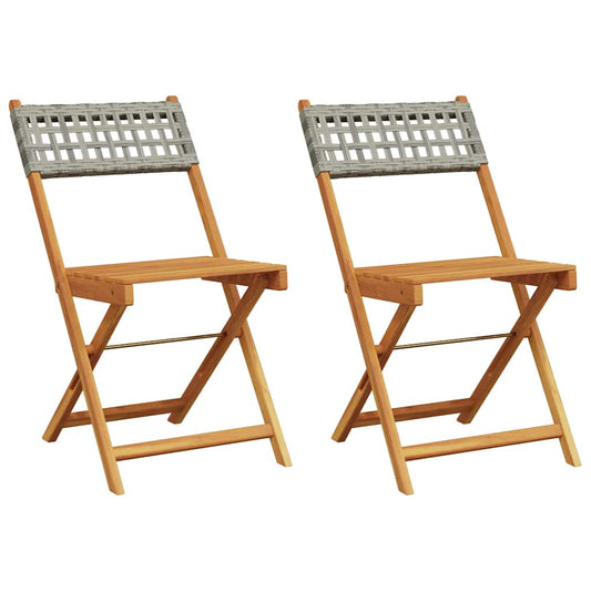 Folding Chairs 2 pcs Grey Solid Wood Acacia and Poly Rattan