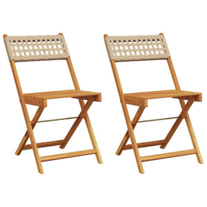 Bistro Chairs 2 pcs Beige Solid Wood Acacia and Poly Rattan