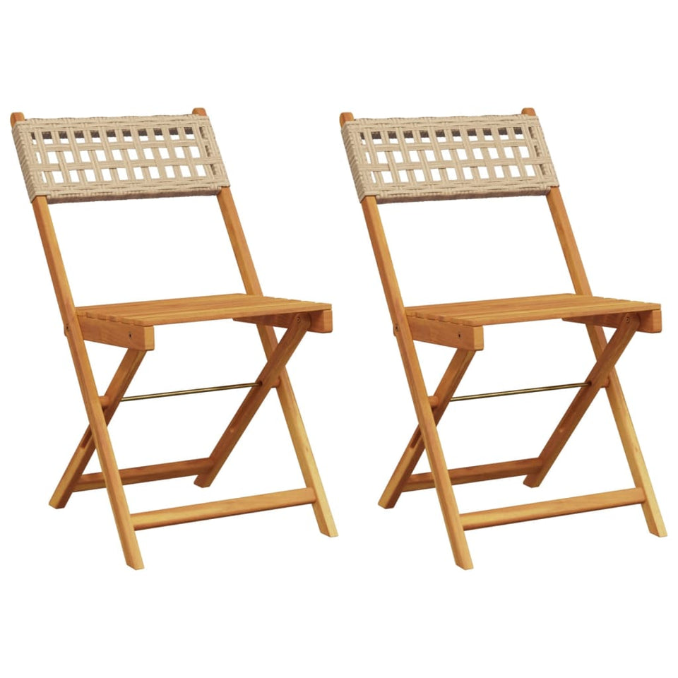 Bistro Chairs 2 pcs Beige Solid Wood Acacia and Poly Rattan