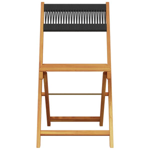 Bistro Chairs 2 pcs Black Solid Wood Acacia and Rope