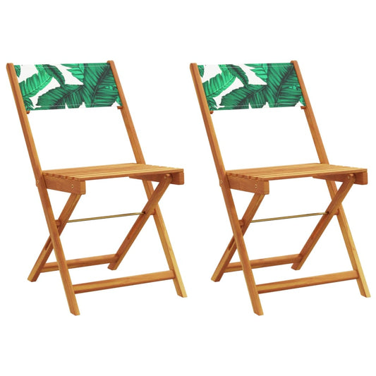 Folding Chairs 2 pcs Leaf Pattern Solid Wood Acacia and Fabric