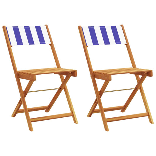 Folding Chairs 2 pcs Blue and White Solid Wood Acacia and Fabric
