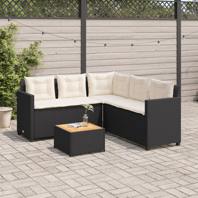 Patio Sofa with Table and Cushions L-shaped Black Poly Rattan