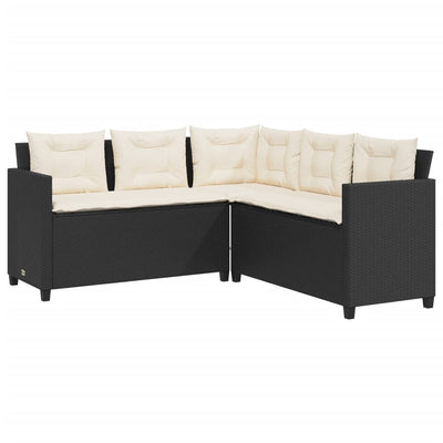 Patio Sofa with Table and Cushions L-shaped Black Poly Rattan