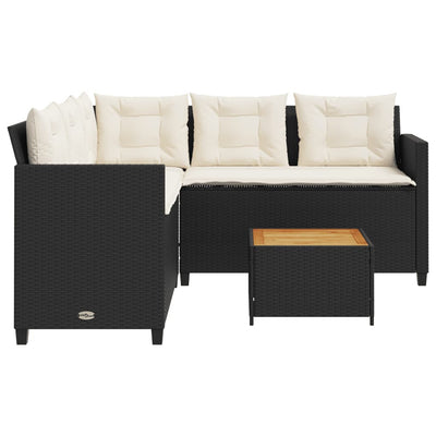 Patio Sofa with Table and Cushions L-shaped Black Poly Rattan