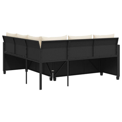 Patio Sofa with Table and Cushions L-shaped Black Poly Rattan