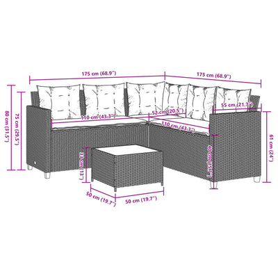 Patio Sofa with Table and Cushions L-shaped Black Poly Rattan