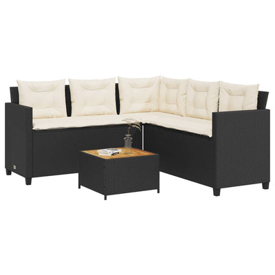 Patio Sofa with Table and Cushions L-shaped Black Poly Rattan