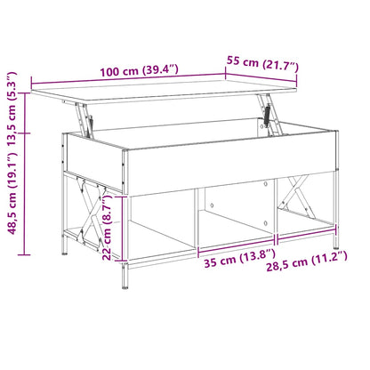 Coffee Table Sonoma Oak 100x55x50 cm Engineered Wood and Metal