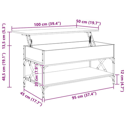 Coffee Table Smoked Oak 100x50x50 cm Engineered Wood and Metal