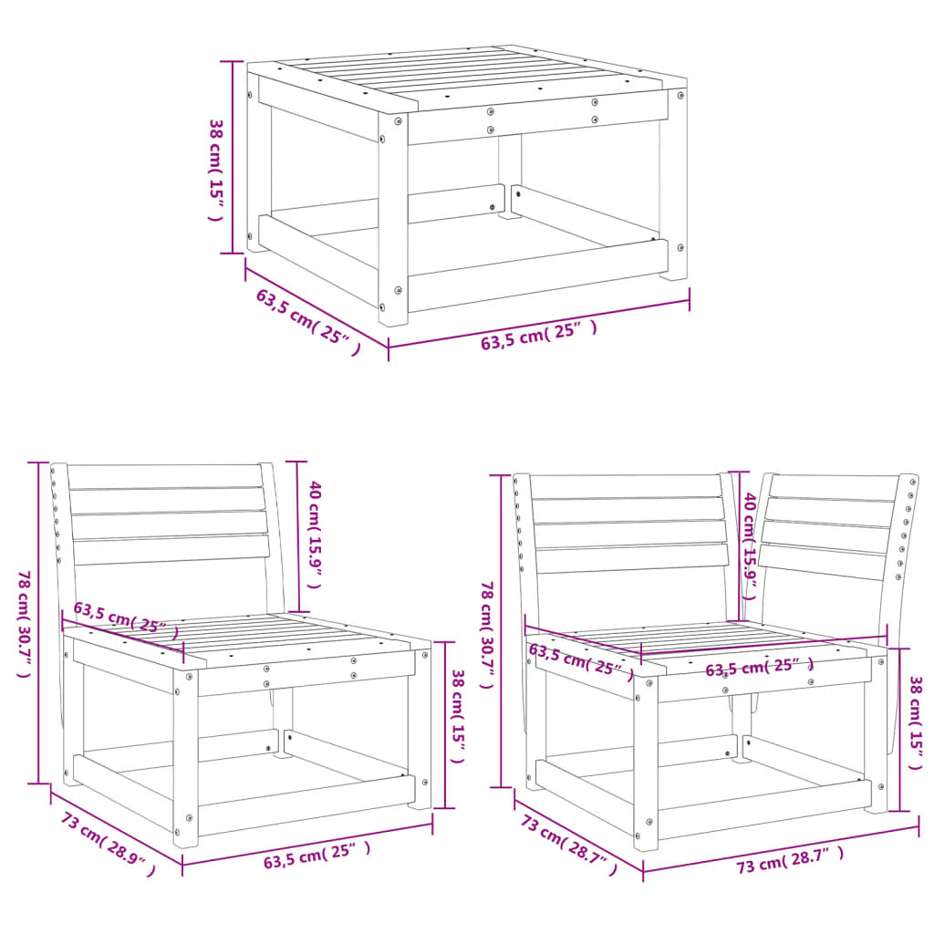 Garden Lounge Set | White | Solid pine wood | 7 Piece Set | Modular