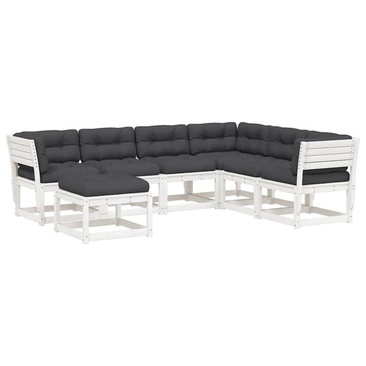 7 Piece Garden Lounge Set with Cushions White Solid Wood Pine