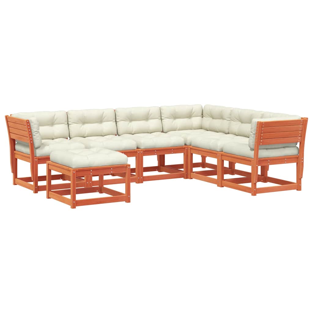 7 Piece Garden Lounge Set with Cushions Wax Brown Solid Wood Pine