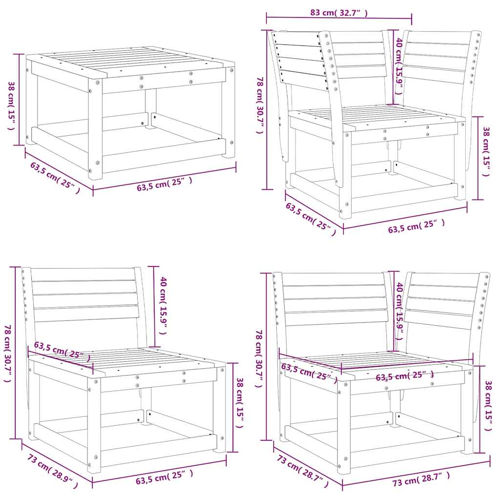 Garden Lounge Set | Wax Brown | Solid Pine Wood | 8 Piece Set | Modular