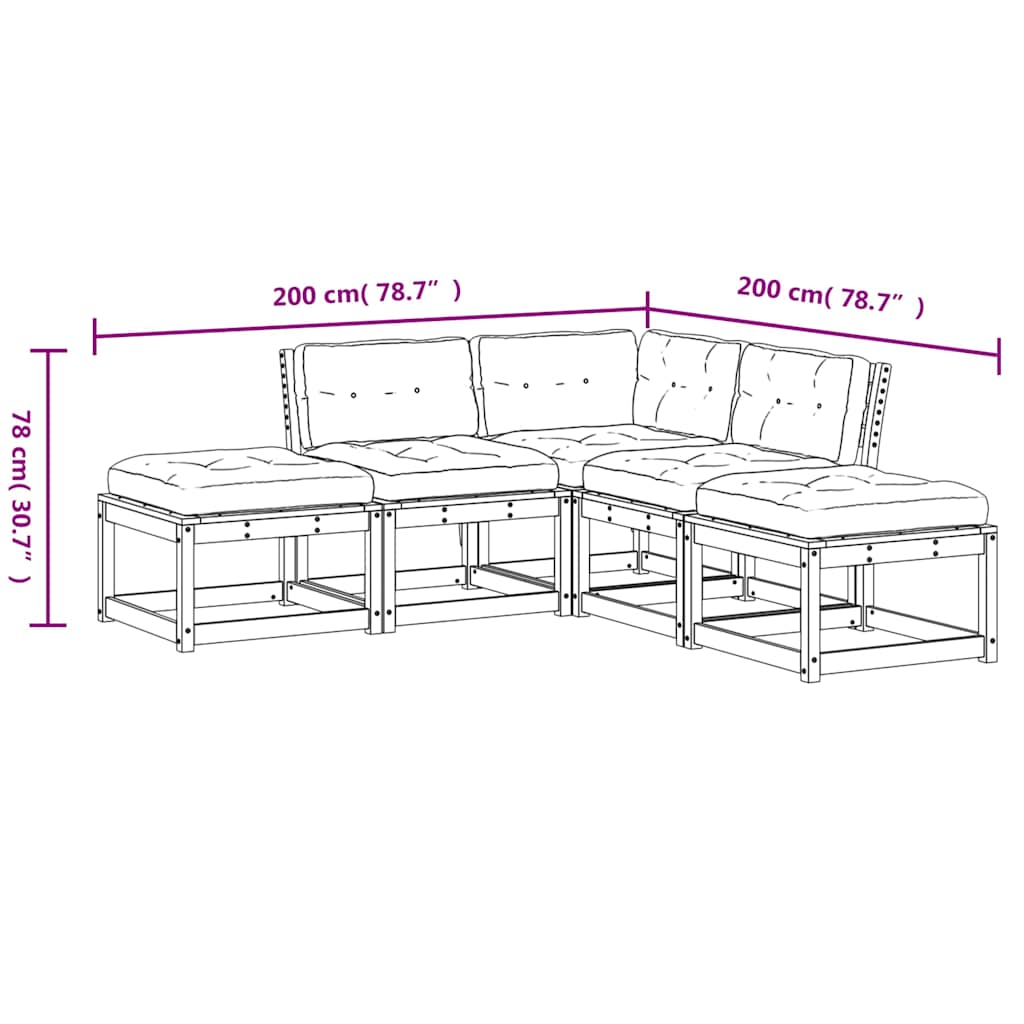 5 Piece Garden Sofa Set with Cushions Solid Wood Pine
