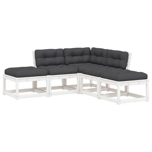 5 Piece Garden Sofa Set with Cushions White Solid Wood Pine