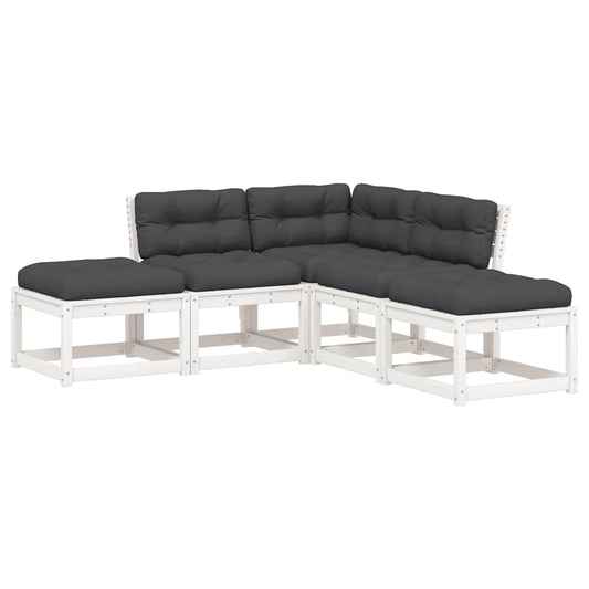 5 Piece Garden Sofa Set with Cushions White Solid Wood Pine