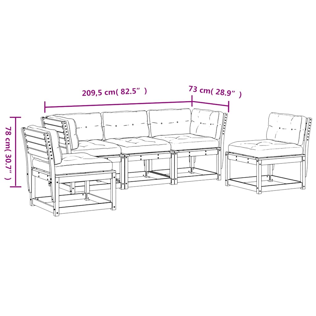 5 Piece Garden Sofa Set with Cushions White Solid Wood Pine