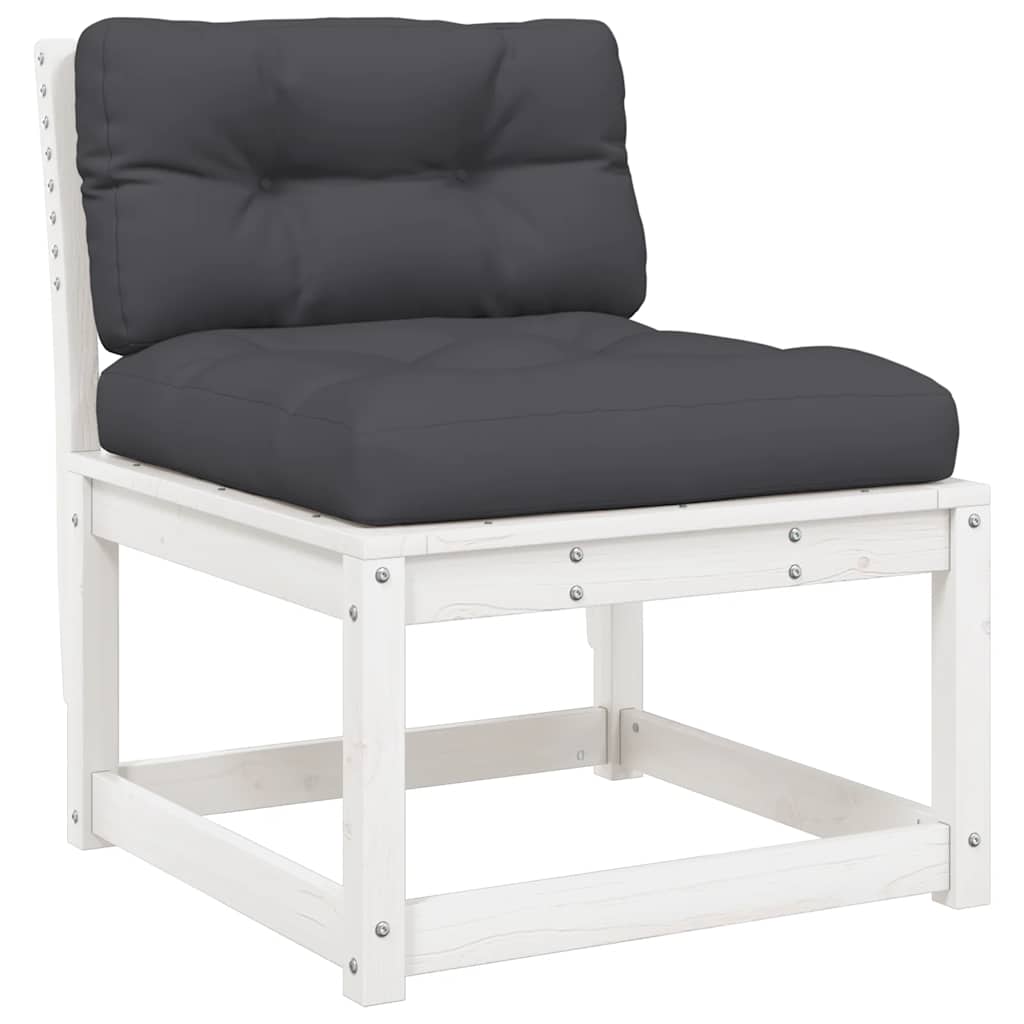 5 Piece Garden Sofa Set with Cushions White Solid Wood Pine