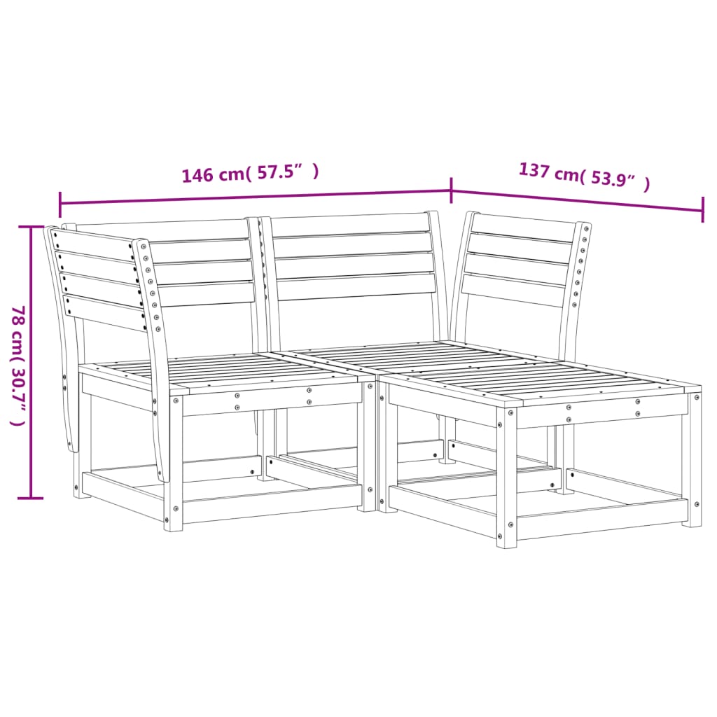 Garden Sofa Set | Natural wood | Solid pine wood | 3 Piece Set