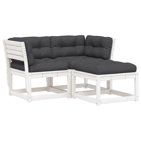 3 Piece Garden Sofa Set with Cushions White Solid Wood Pine