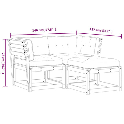 3 Piece Garden Sofa Set with Cushions Wax Brown Solid Wood Pine
