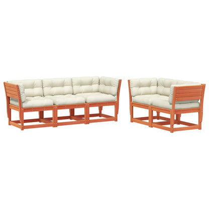5 Piece Garden Sofa Set with Cushions Wax Brown Solid Wood Pine