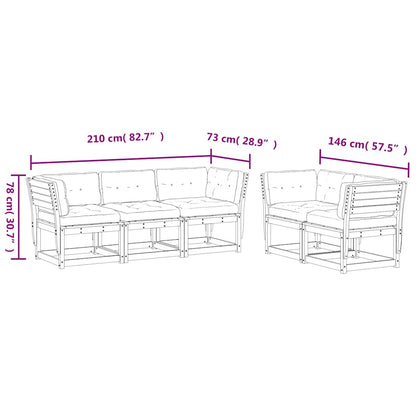 5 Piece Garden Sofa Set with Cushions Wax Brown Solid Wood Pine