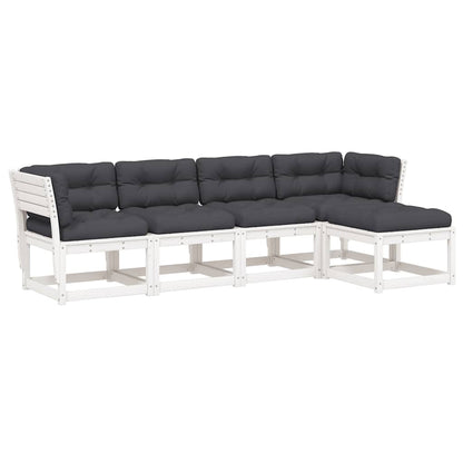 5 Piece Garden Sofa Set with Cushions White Solid Wood Pine