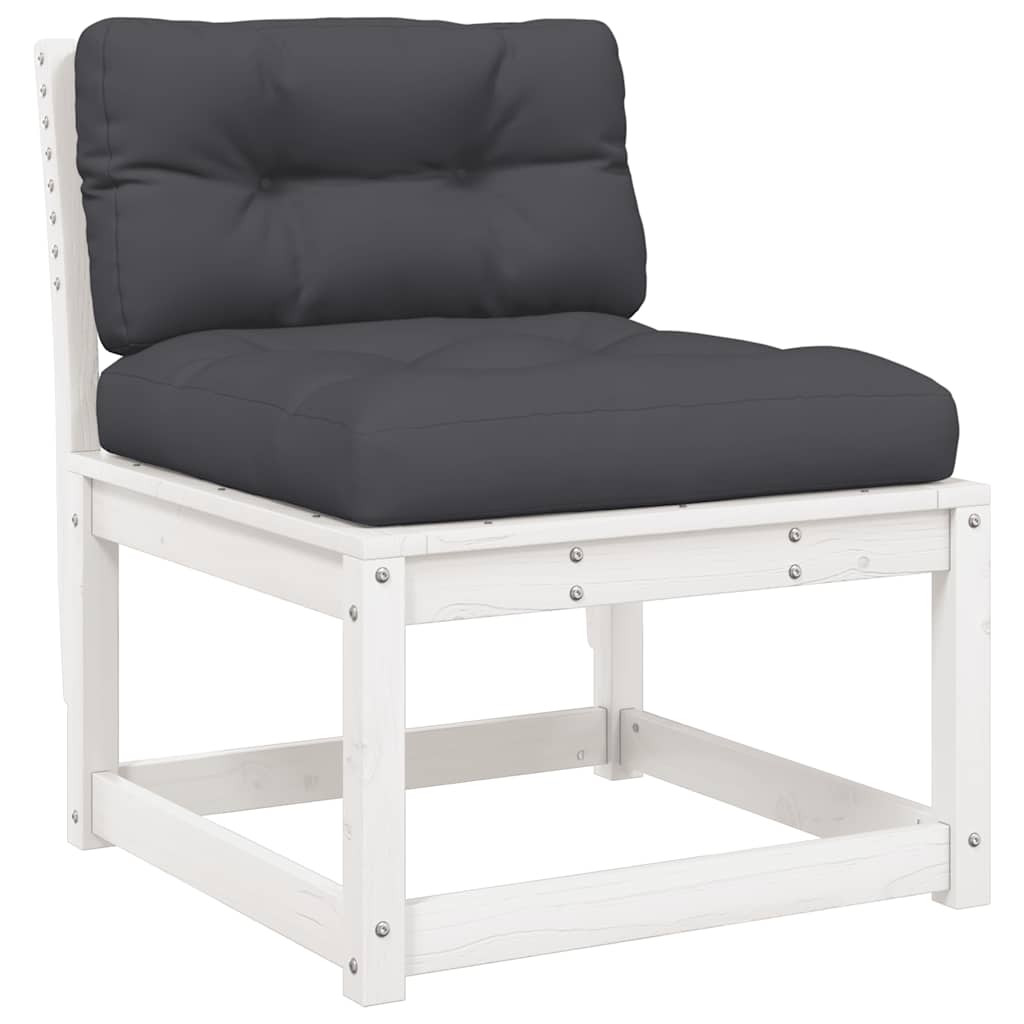 5 Piece Garden Sofa Set with Cushions White Solid Wood Pine
