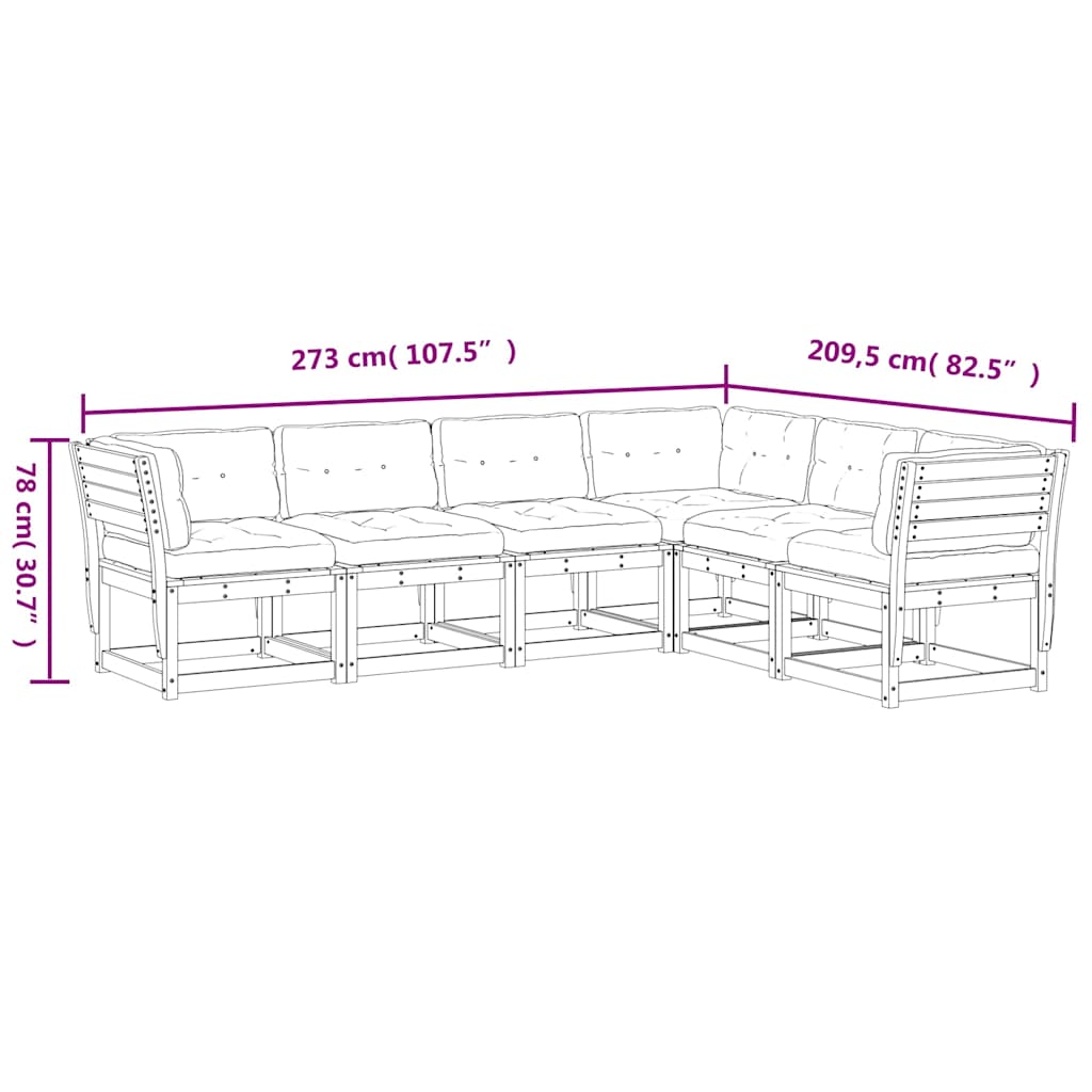 6 Piece Garden Sofa Set with Cushions White Solid Wood Pine