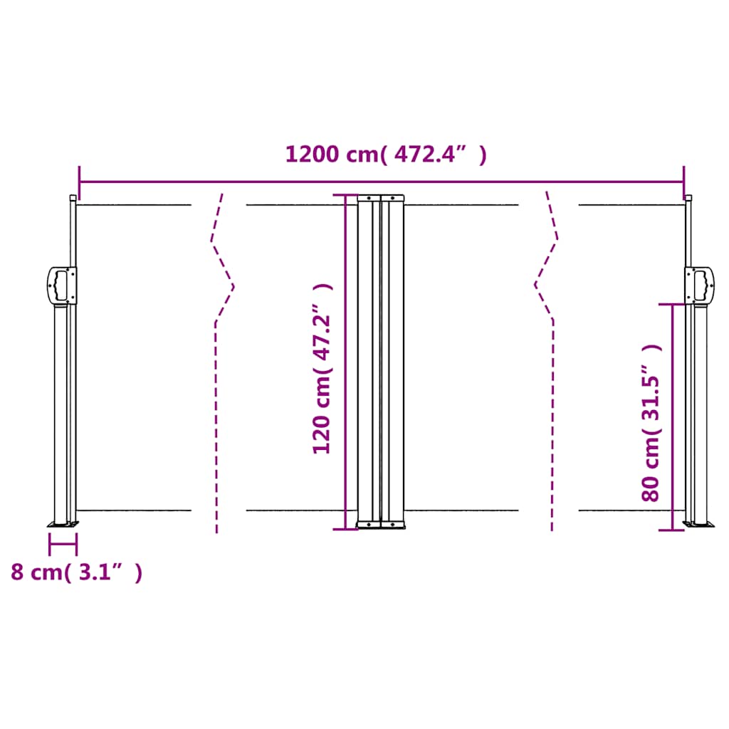 Retractable Side Awning Black 120x1200 cm