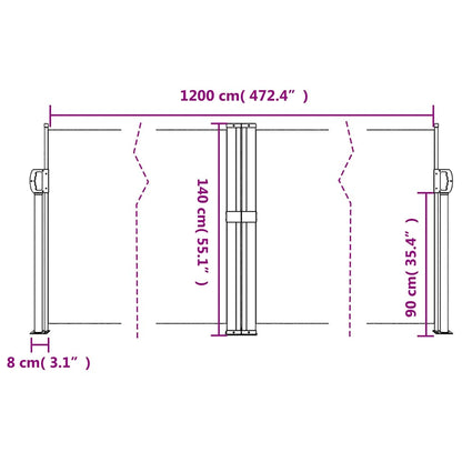 Retractable Side Awning Black 140x1200 cm