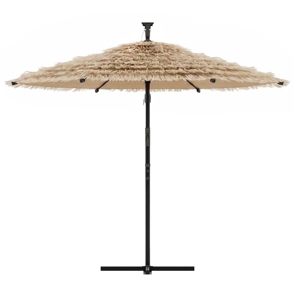 Garden Parasol with LEDs and Steel Pole Brown 246x246x230 cm