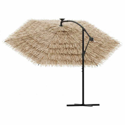 Garden Parasol with LEDs and Steel Pole Brown 246x246x230 cm