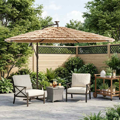 Garden Parasol with LEDs and Steel Pole Brown 246x246x230 cm