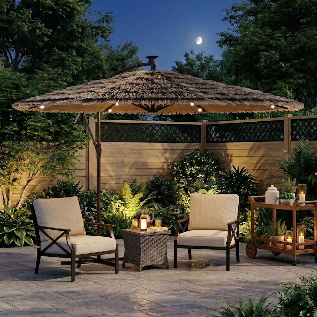 Garden Parasol with with LEDs and Steel Pole Brown 269x269x235 cm