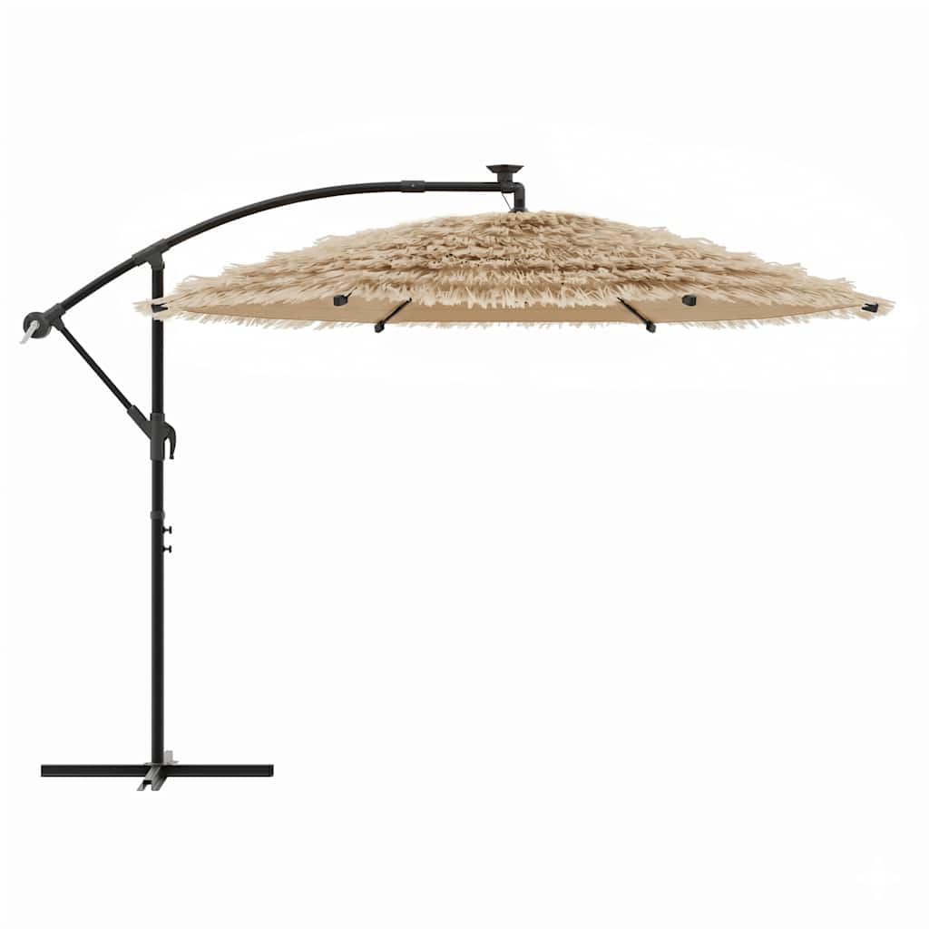 Garden Parasol with with LEDs and Steel Pole Brown 269x269x235 cm