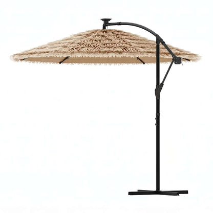 Garden Parasol with with LEDs and Steel Pole Brown 269x269x235 cm