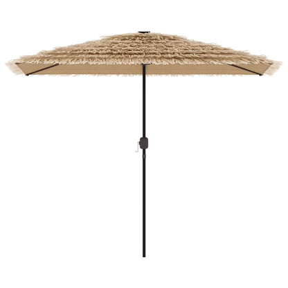 Garden Parasol with LEDs and Steel Pole Brown 300x200x250 cm
