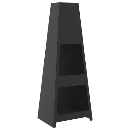 Outdoor Fireplace with Log Store Tower Design Black Steel