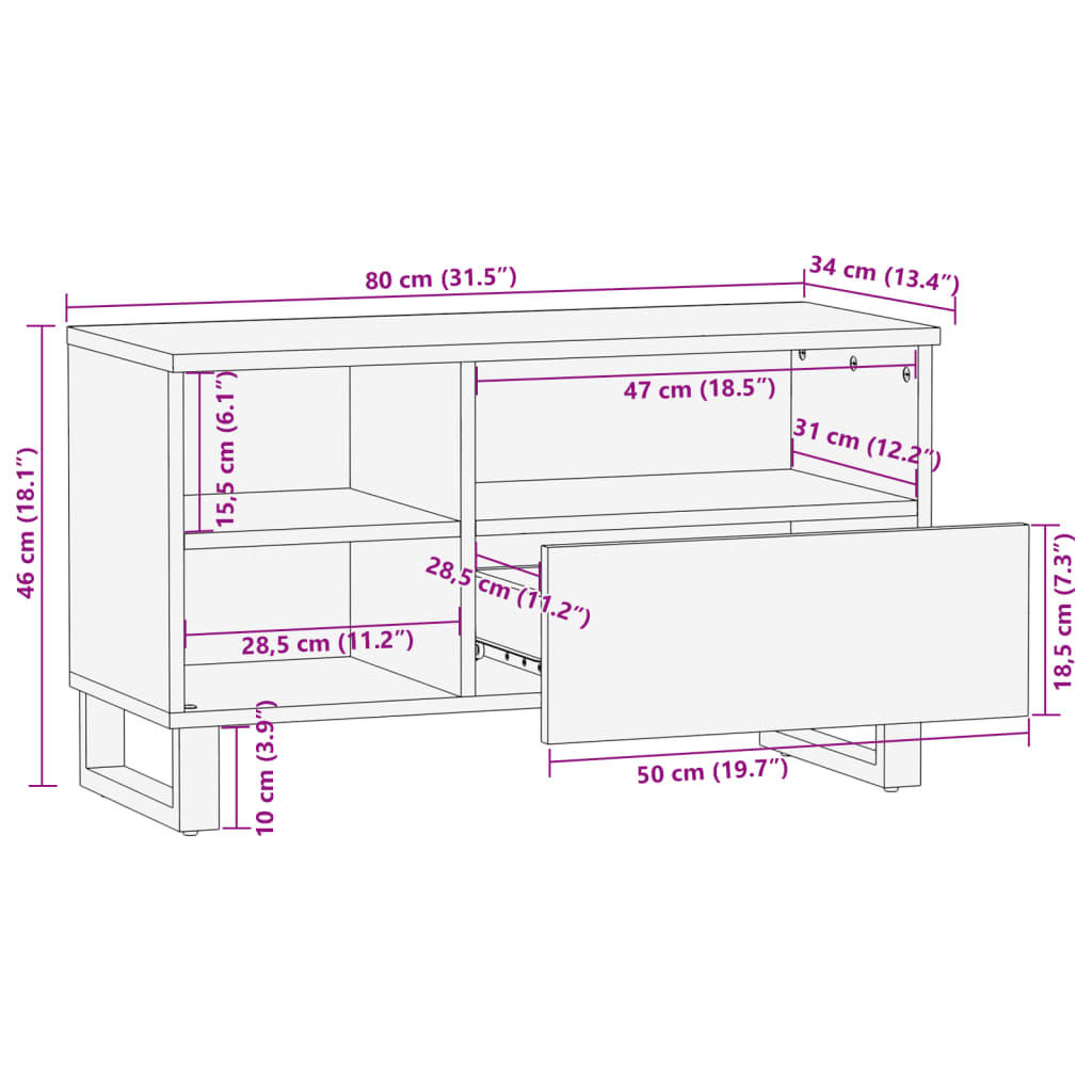 TV Cabinet 80x34x46 cm Solid Wood Acacia