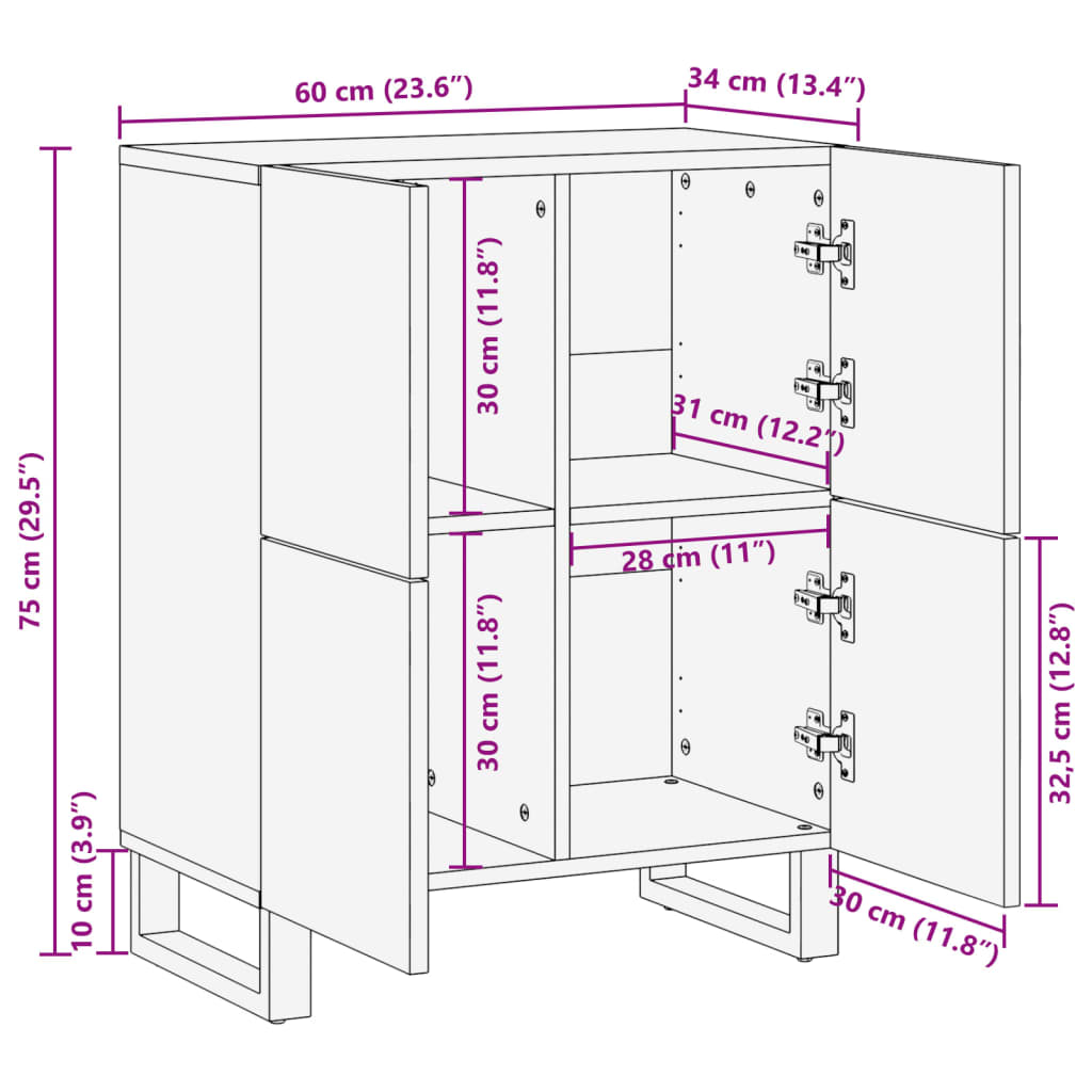 Sideboard 60x34x75 cm Solid Wood Mango